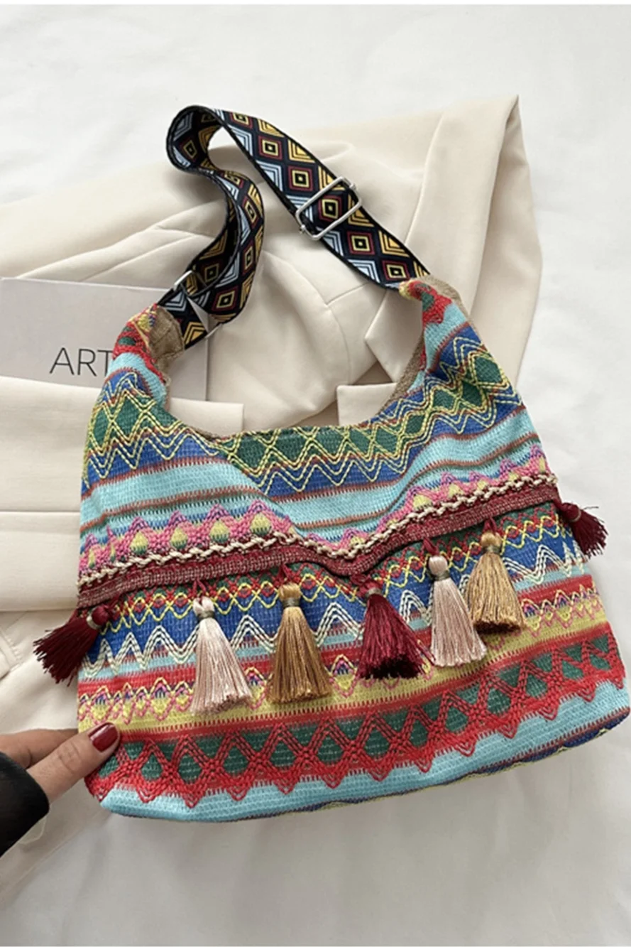 Z21 BLUE Zenana Boho Ethic Shoulder Bag Various Sizes
